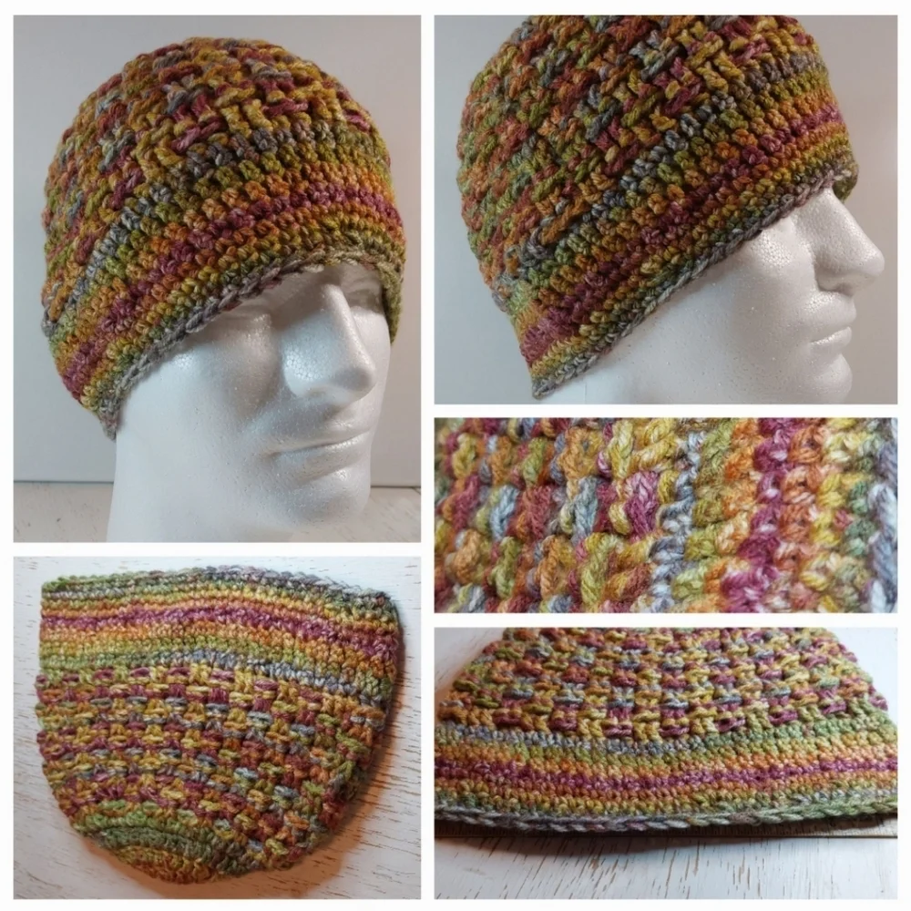 Colors of Fall Adult Crochet Beanie Handmade Hat Stocking Cap Winter Warm Cozy